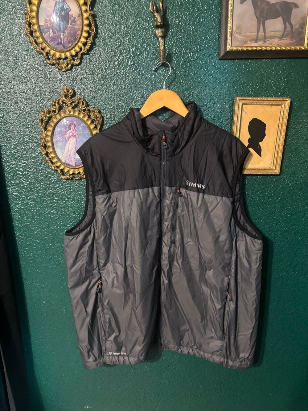 Simms Vest Mens 2XL Gray Primaloft Pertex Quantum Full Zip Insulated Outdoor